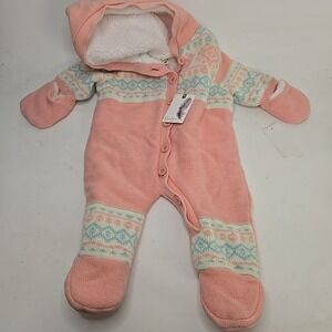 JESSICA SIMPSON Coral Knit One-Piece Footed Bunting Fleece Lined Size 6-9 months